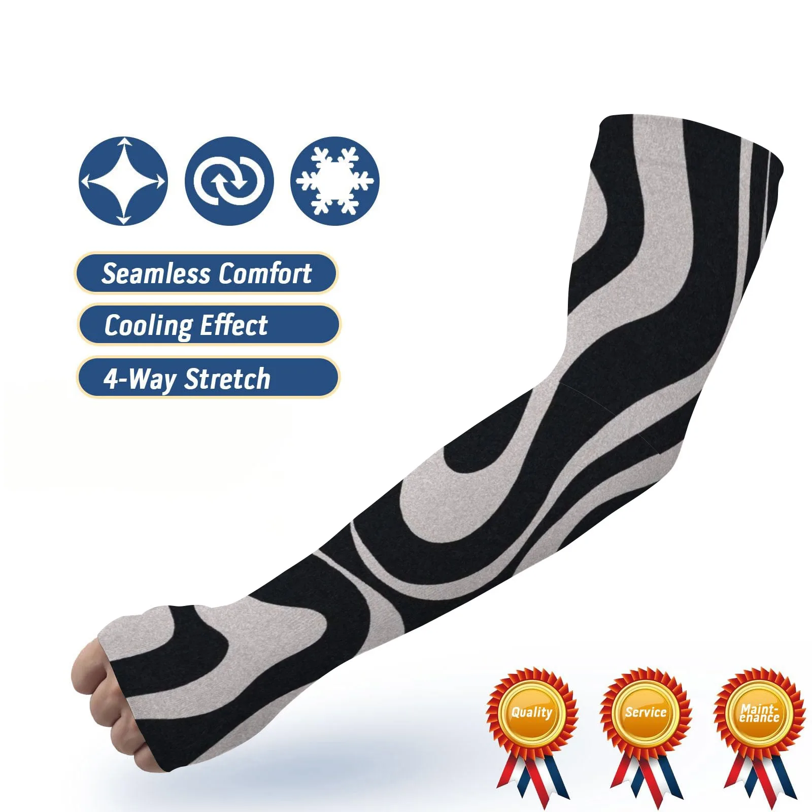 Customizable Stylish Zebra Pattern Stretchy Comfortable Ice Sleeves – Sun - Protective, Breathable & Quick - Dry for Outdoor Fun