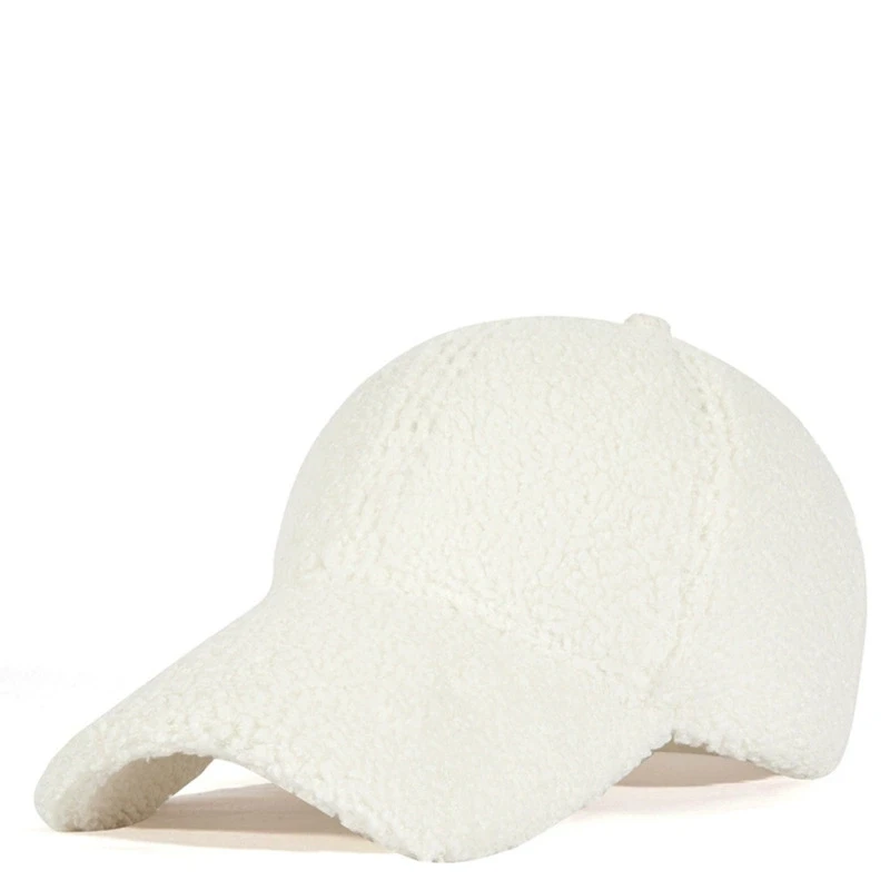 Winter-Baseballmütze aus einfarbiger M-Label-Lammwolle für Damen, warme, lässige, modische, vielseitige Plüsch-Entenschnabelmütze im Freien – Detail 18