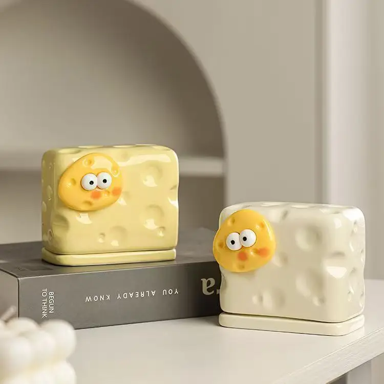 Ceramic Dental Floss Toothpick Holder Household Cute Cartoon Cheese Shaped Toothpick 2-in-1 Storage Box Dental Floss Box ZG393