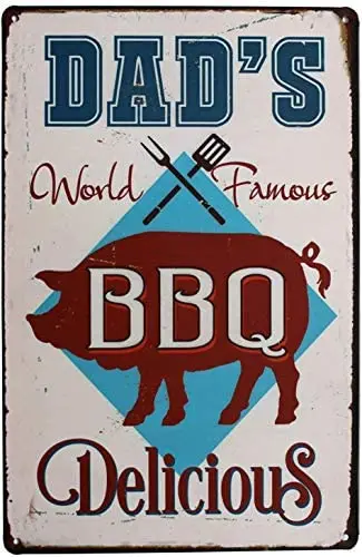 Dad's BBQ Delicious, Metal Tin Sign, Vintage Art Poster Plaque Kitchen Home Wall Decor Retro Wall Tin Signs 12