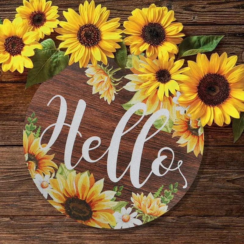 Farmhouse Hello Door Sign Sunflower Decor Sign For Home Wall Wreath Porch Front Door Decorations,Welcome Sign Easy Install