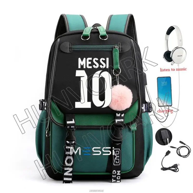 Messi Rucksack rechargeable USB business computer Schoolbag Casual Backpack Senior High School Student Schoolbag