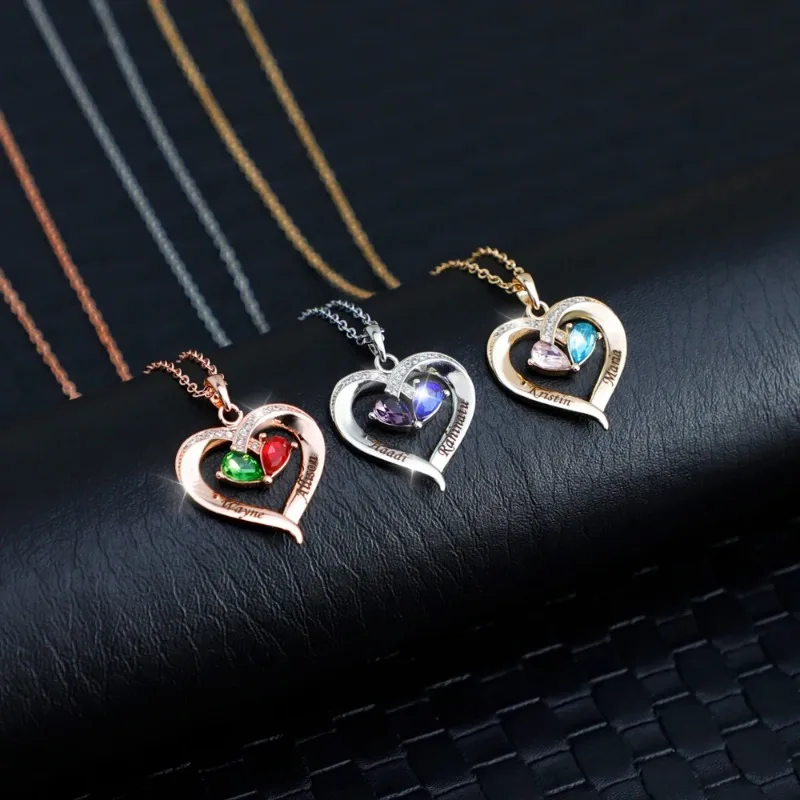 

Custom Names Heart Pendant Necklace Custom Birthstone Necklace Personalized Mothers Day Necklace Jewlery Gift Dropshipping