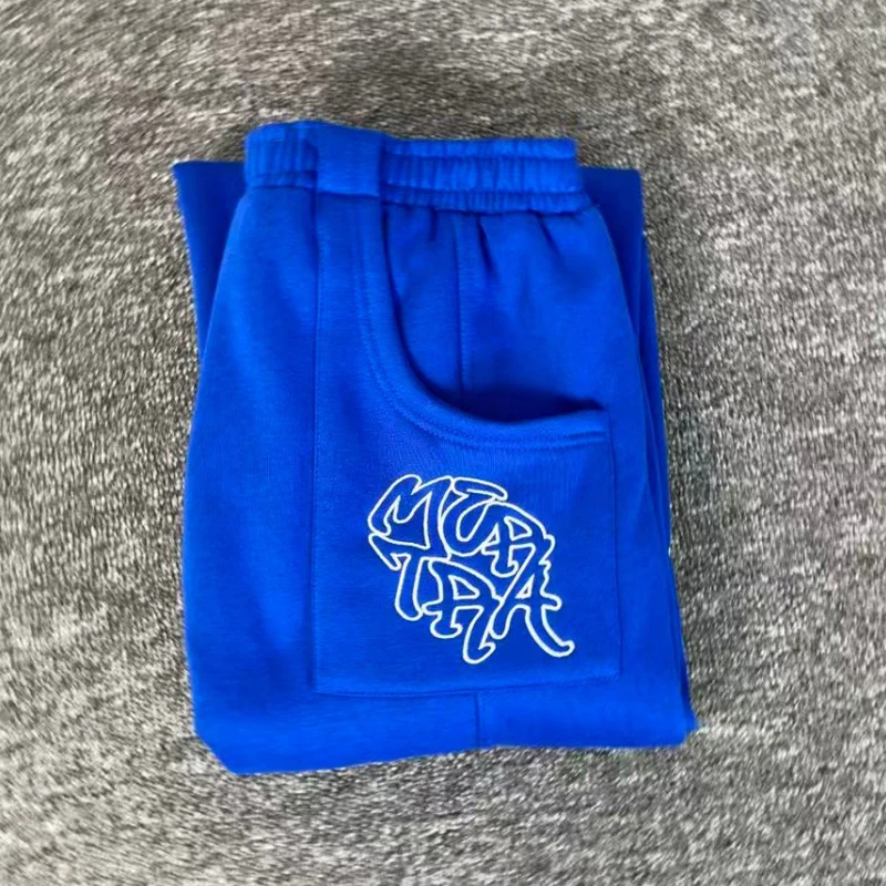 

High-quality Embroidered Logo Mertra Sweatpants Men's Fashionable Blue American Stitching Trousers All-match Casual Pants