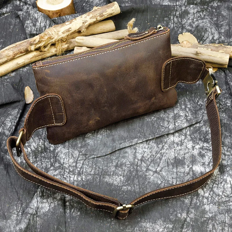 Man Genuine Leather Waist Bag Fanny Pack Fashion Chest Box Outdoor Sports Crossbody Bag Travel Male Belt Bag Hip Waist Packs