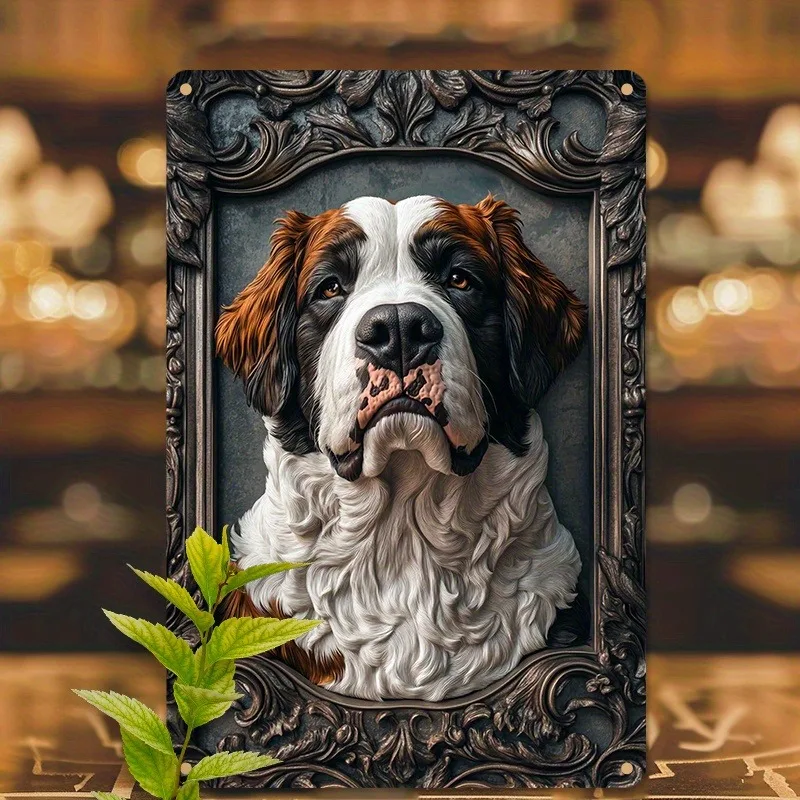 2D Flat Metal Decorative Painting with Saint Bernard Pattern, Ideal for Bar, Bedroom and Living Room Decoration