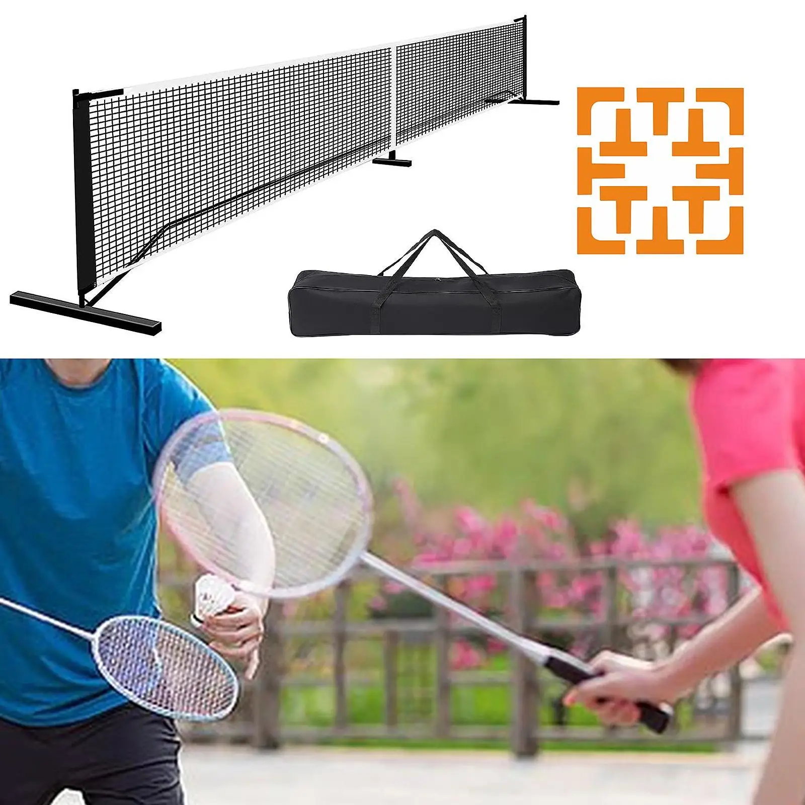 Portable Pickleball Net System with Metal Frame Stand 22ft Detachable Pickle Ball Net for Party Training Indoor Backyard Tennis