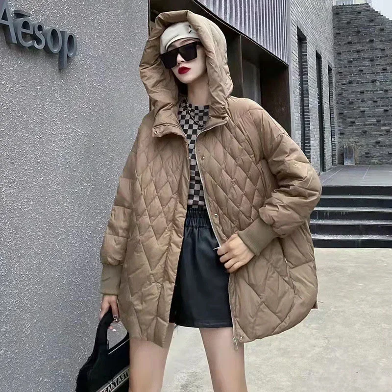 Lightweight Loose Warm Casual Down Cotton Jacket 2024 New Women Autumn Winter Loose Hooded Warm Outwear Female Parkas Overcoat