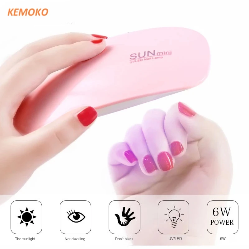 Mini secador de uñas portátil, 6 LED, 6W, lámpara de manicura UV, para el hogar, esmalte de uñas, barniz para curar esmalte de Gel con Cable USB