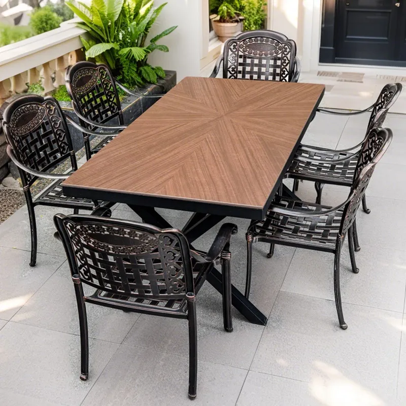 Outdoor tables and chairs courtyard leisure roof villa terrace small yard cast aluminum hotel community medieval rock slab dinin