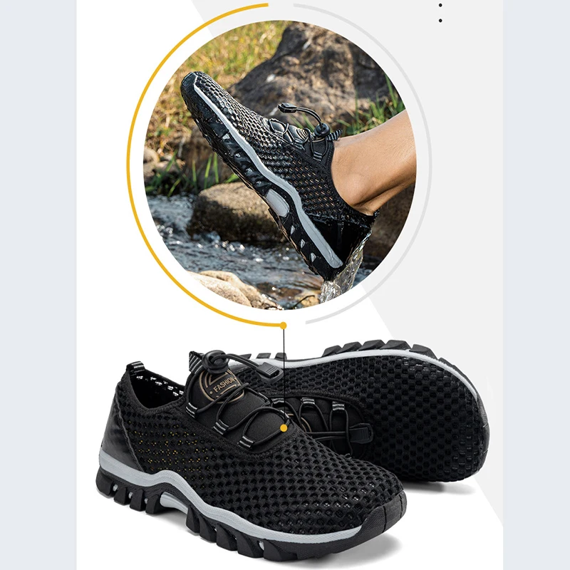 

Oulylan Outdoor Hiking Shoes Breathable Water Shoes Beach Shoes Men's Anti Slip Soft Sole Summer Mesh Wading Shoes