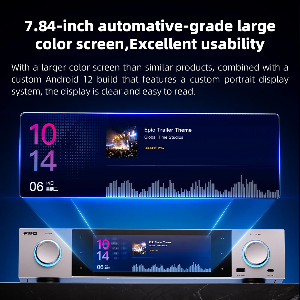 FiiO S15 Desktop Hi-Res Audio Music Streamer, Android 12 Snapdragon 660, AKM DAC AK4191+AK4499EX, 7.84-inch screen, HDMI/ARC DAC