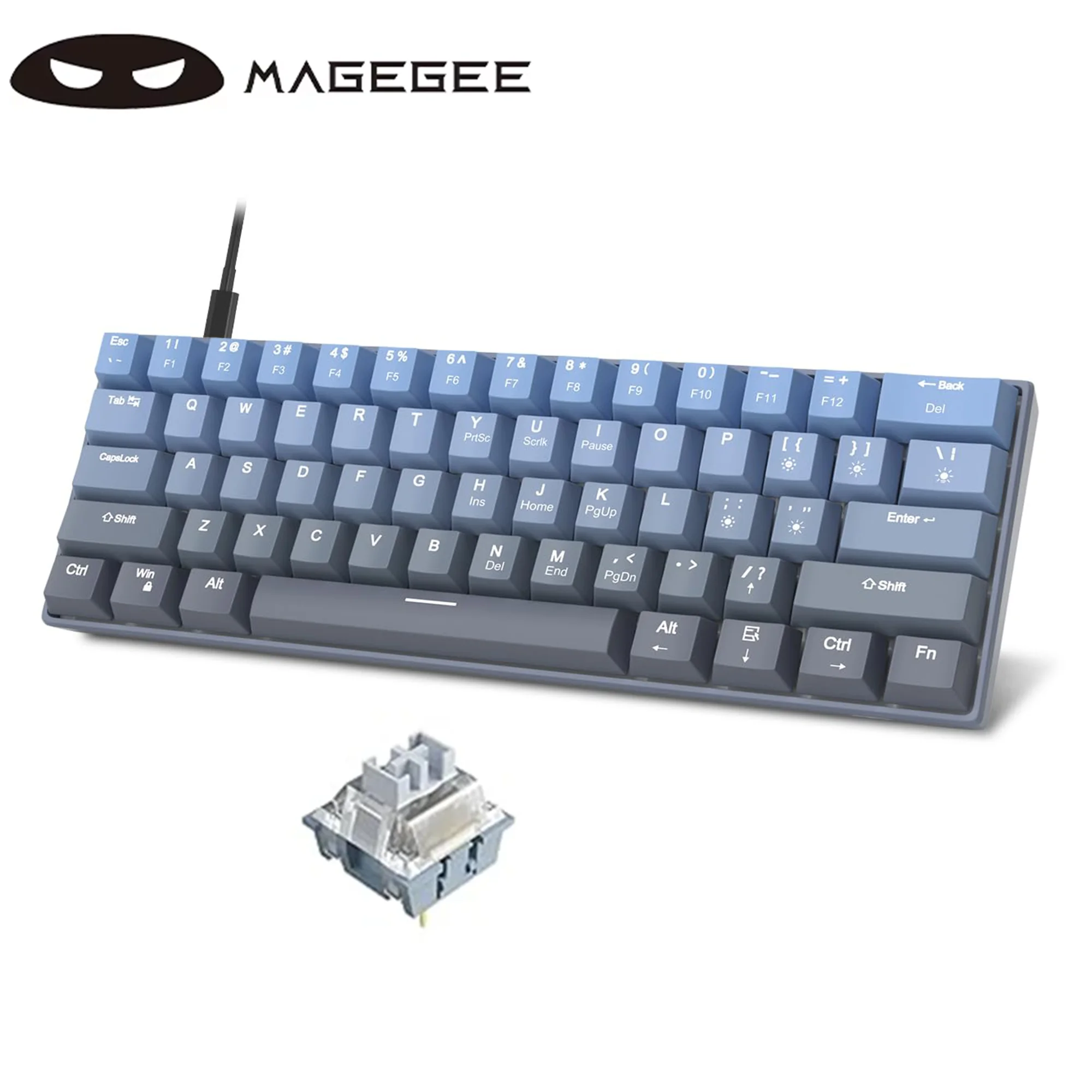 MageGee 60% Mechanical Keyboard,Blue Gradient，Wired Gaming Keyboard with 5 Sided PBT Heat Sublimation Keycaps with White