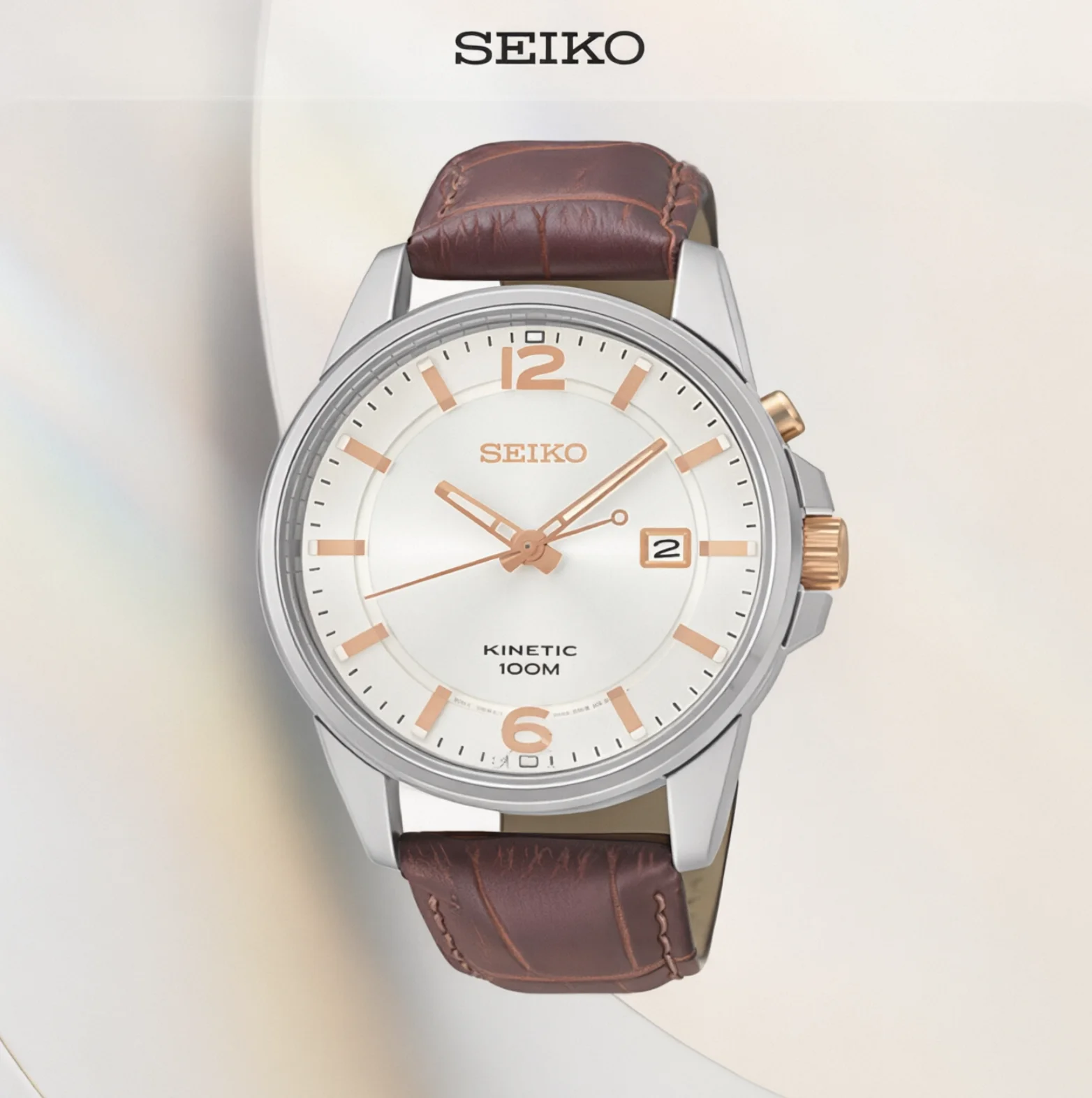 Original SEIKO SKA669J1 Kinetic Men's Watch 100M Waterproof Quartz Automatic Charging Leather Strap Luminous Wristwatch