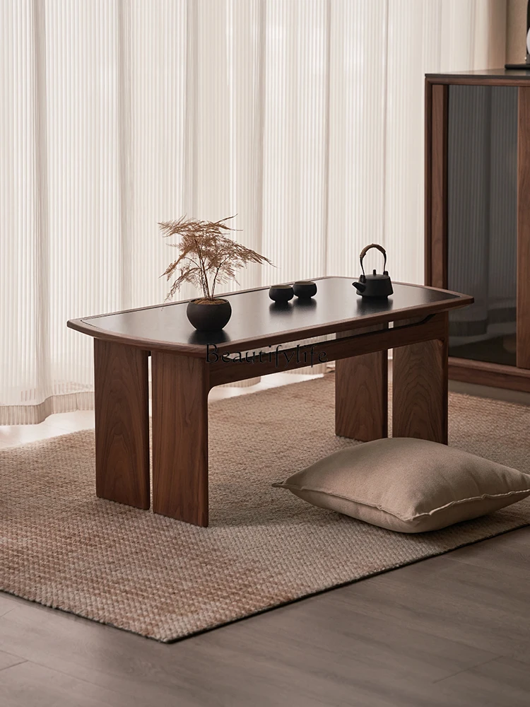 

05-*Solid wood small tea table rock slab coffee table black walnut small apartment