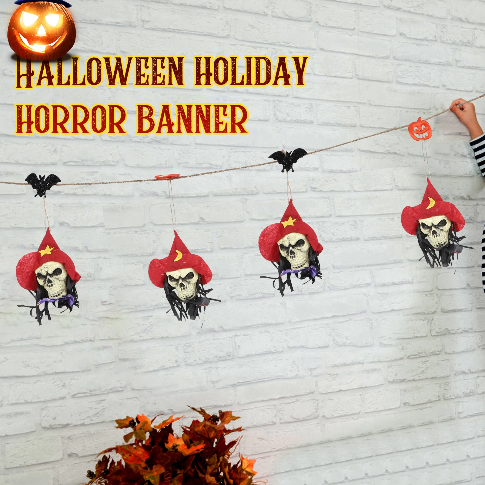 

Halloween Skull Head String Flag Decorations Red Banner Photo Props Party Supplies Non woven Fabric Holiday naments Retro Pirate