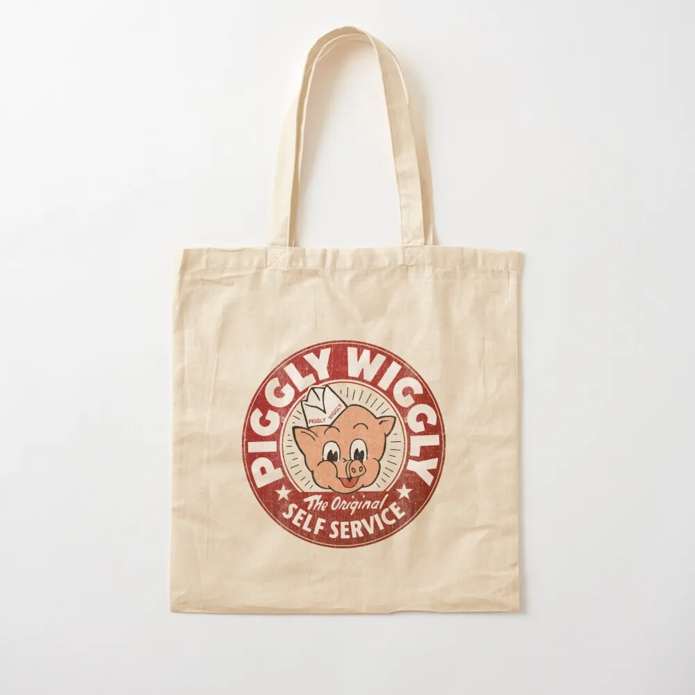 

Piggly Wiggly Self Service Worn Tote Bag Canvas bag for women foldable reusable bag Women's shopper reusable grocery bags