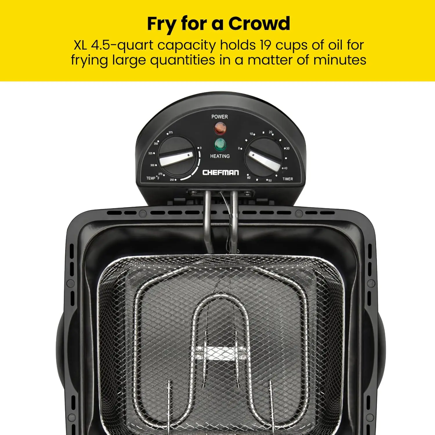 4.5 리터 딥 프라이어 바구니 채반, XL 점보 사이즈, 온도 및 타이머 조절 가능, 프라이드 치킨, 새우, 프렌치 요리에 적합