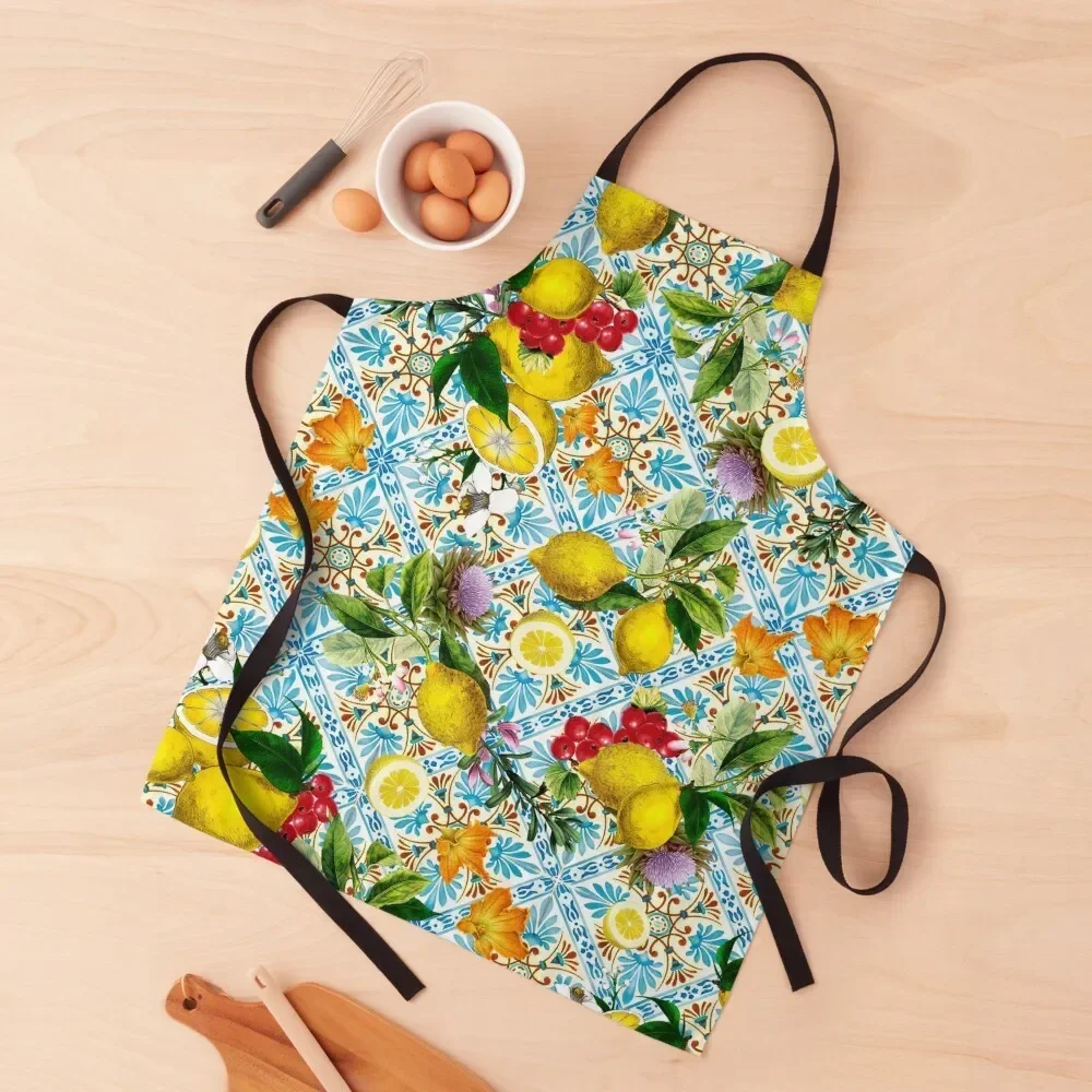 Sicilian lemons and romantic tiles cottagecore aesthetic Apron For Man Hairdressing household woman custom women's kitchen Apron