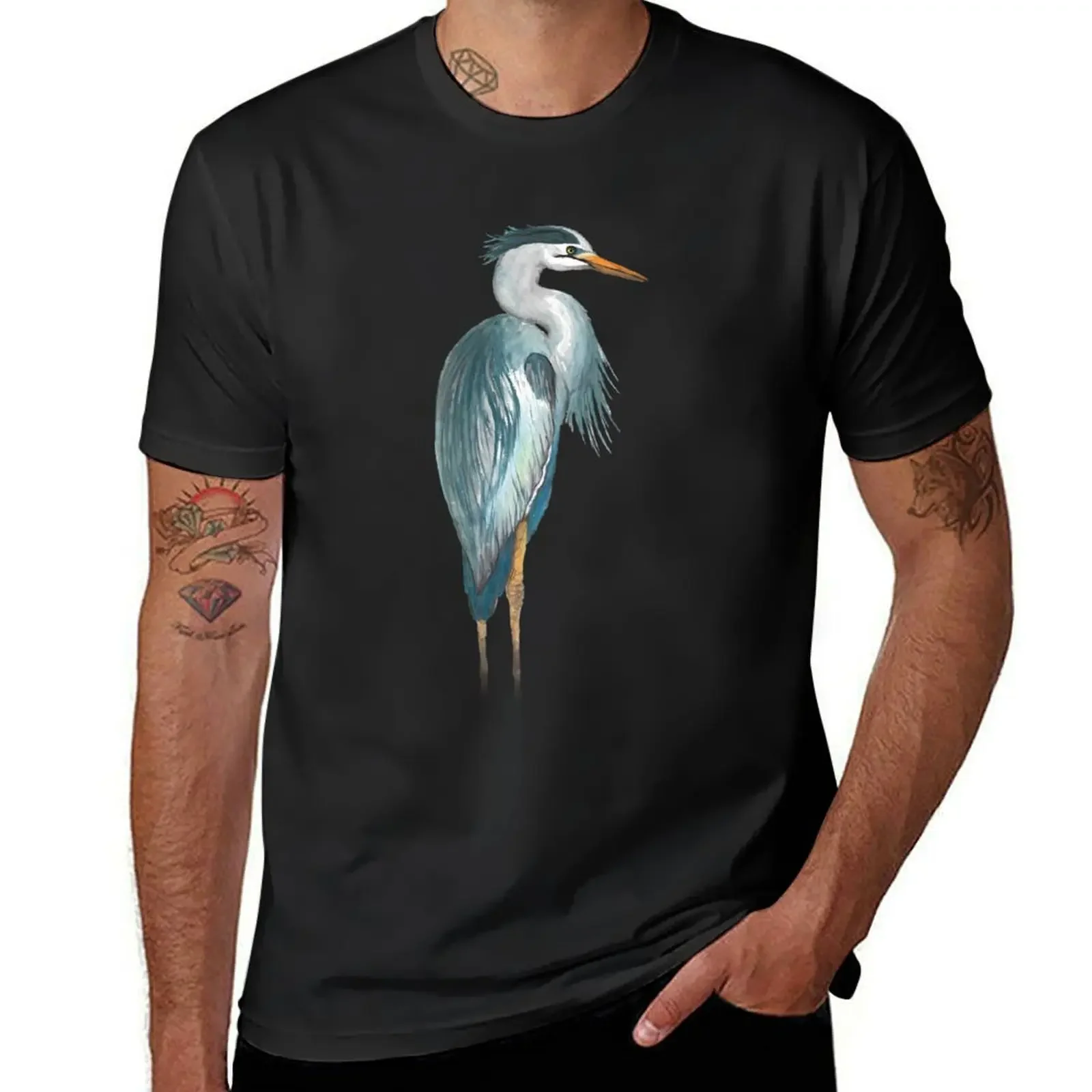 

Grey heron watercolor painting T-Shirt rapper graphic tees for a boy customs clothes for men