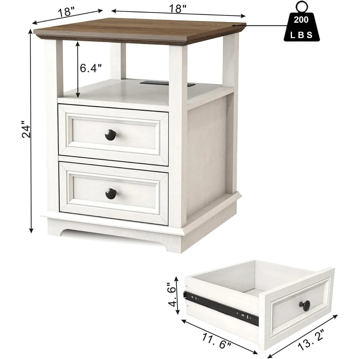 24” Tall Nightstand with Charging Station Set of 2, Fast Charge End Table Set of 2, Large 18” Bedside Table with Drawers