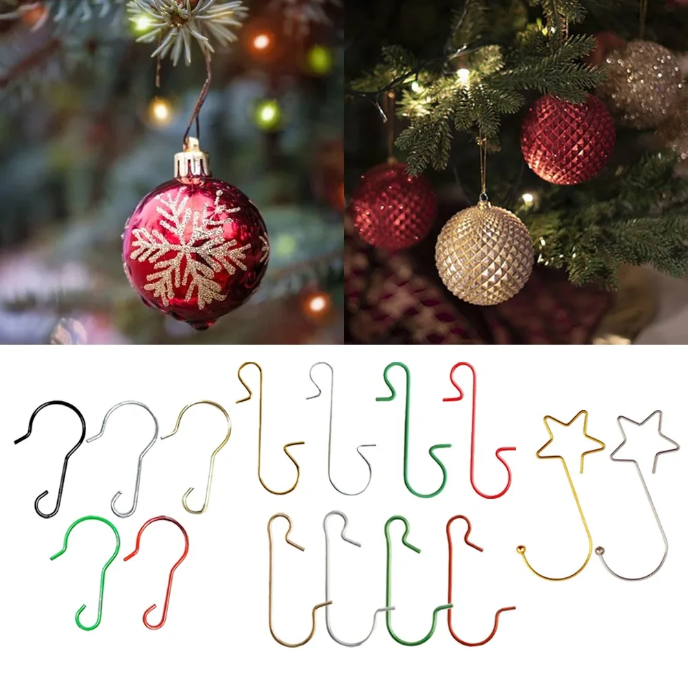 48/100pcs Christmas Ornament Hooks Metal S Star Shaped Pendant Holders Party Decor Accessories Silver Gold Hanging Hook