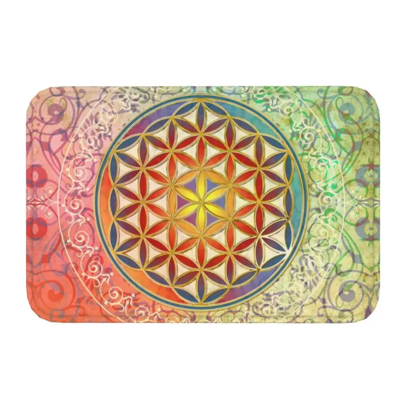 Flower Of Life Vintage Geometric Mandala Doormat Anti-Slip Kitchen Bathroom Mat Toilet Floor Door Bedroom Entrance Carpet Rug