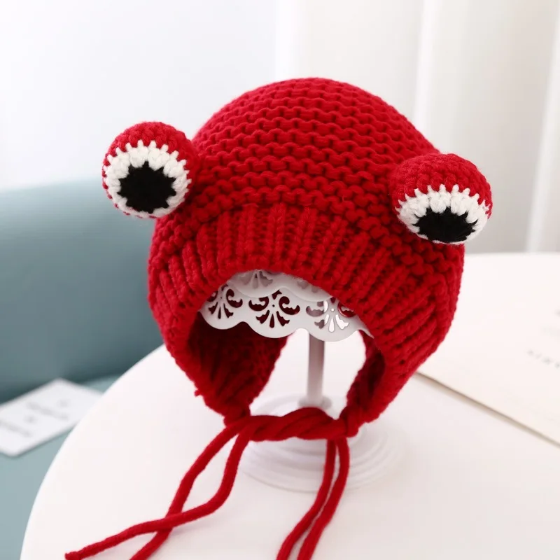 Baby Hat Autumn and Winter Pullover Knitted ear Protection Hat Popular Yarn Frog hat for Taking photos and going out H4