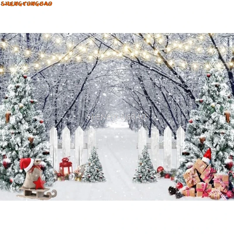 Christmas Day Landscape Pine Forest Photography Backdrops Mountain Snow Nature Background Winter Sky New Year Photo Props TW-03