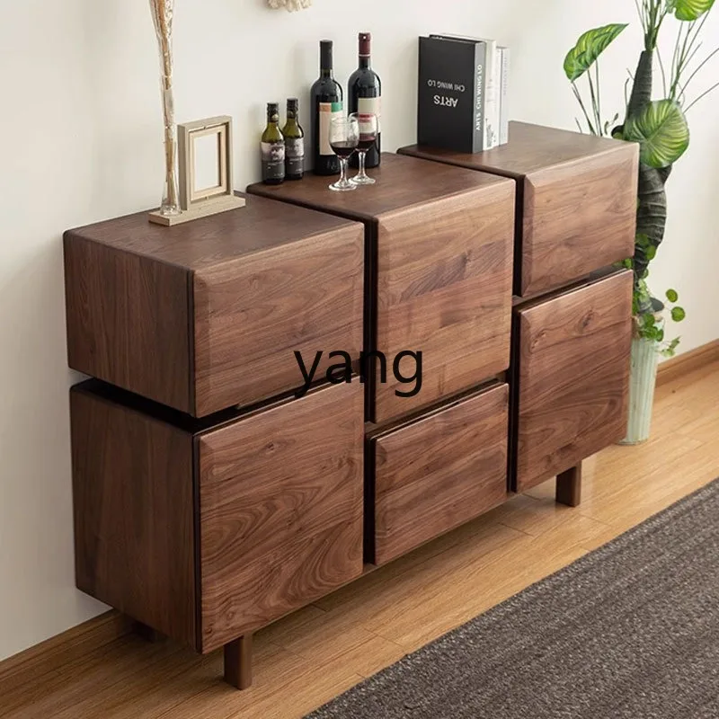 LHH  black walnut bucket cabinet against the wall side cabinet modern simple solid wood storage