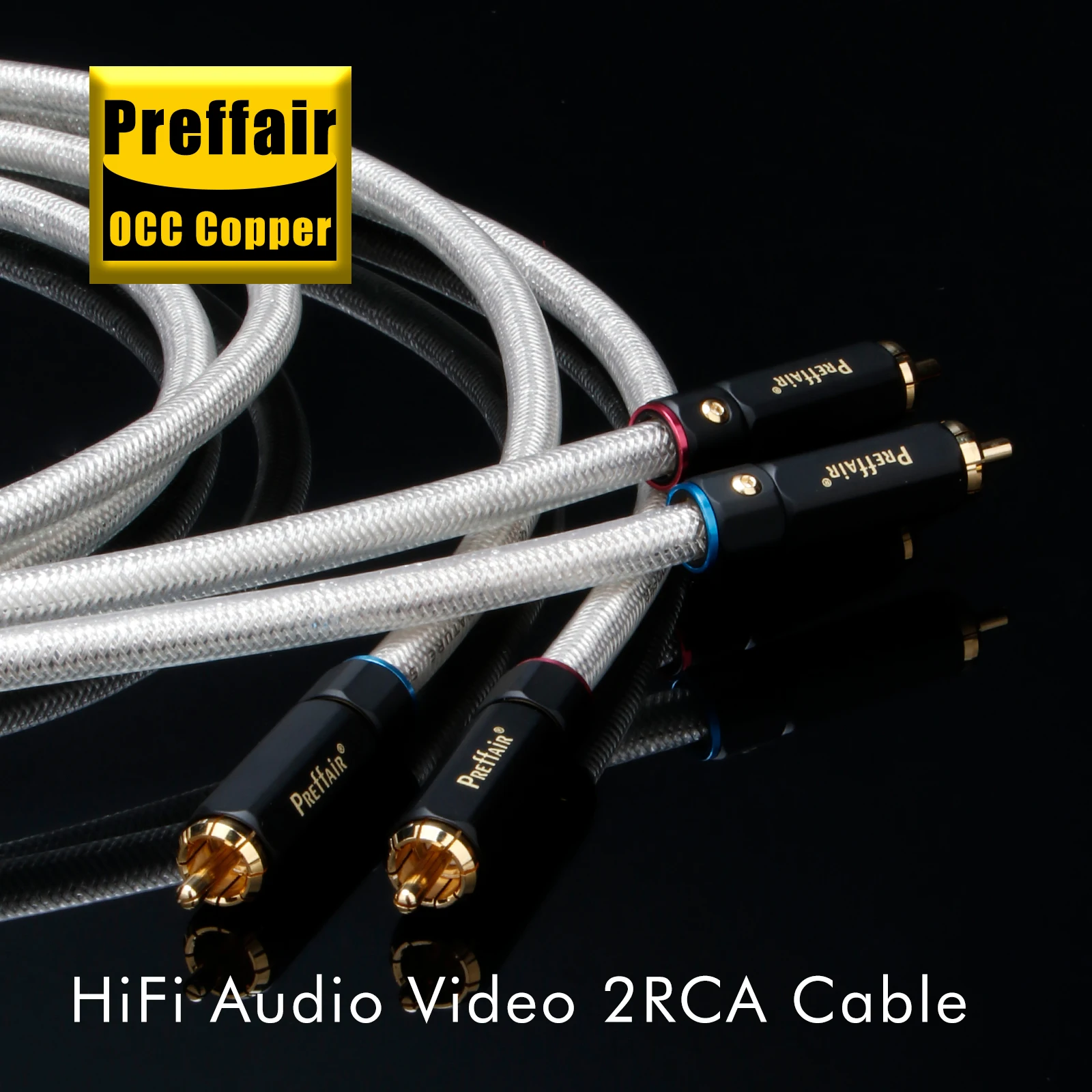 Preffair hifi rca cable 4 core OCC Copper silver plated rca analog audio signal wire self locking gold plated rca connector