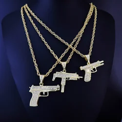 Men Rhinestone Gun Charm Necklace