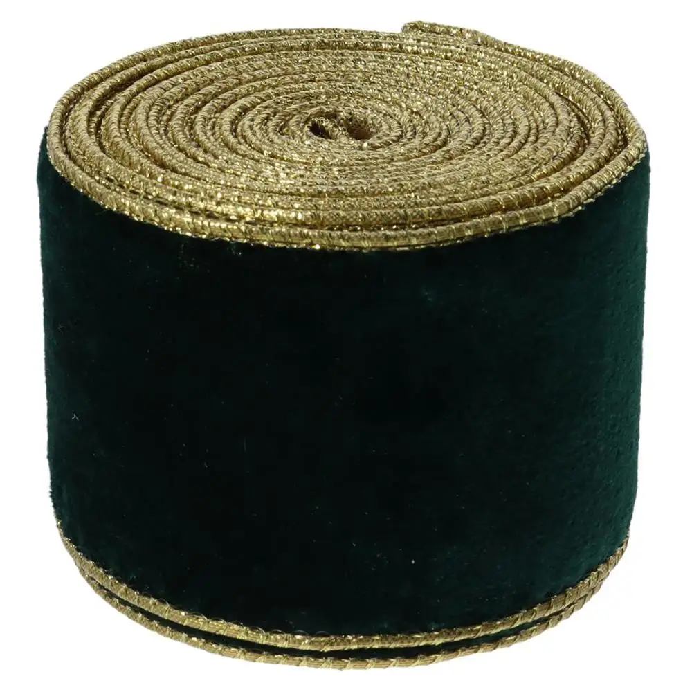 10 Yards 2.5 Inch Wide Velvet Ribbon Golden Edge Velvet Wired Ribbon Green Red Christmas Ribbon for Christmas