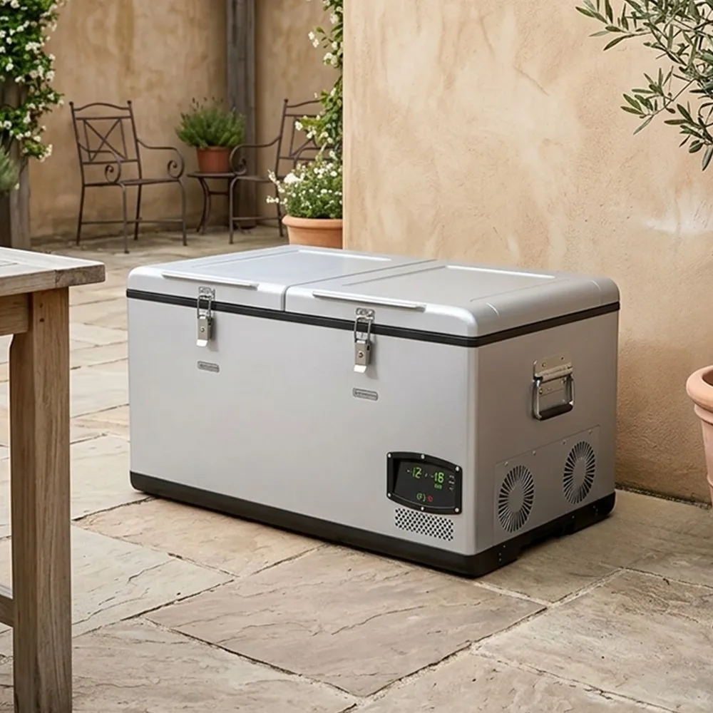 Portable car refrigerator 75L 79QT dual zone refrigeration, application control 12V 24V car 100V 240V