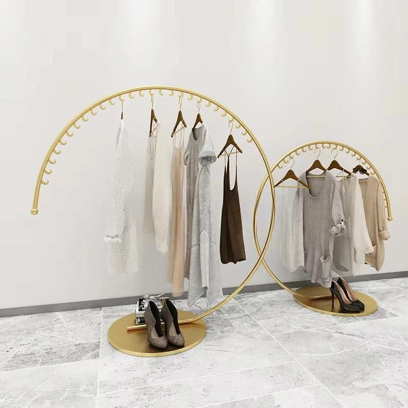 Round Display for Children Clothing Store C-Shape Clothing Rack with Coat Hook Freestanding Metal Display Rack