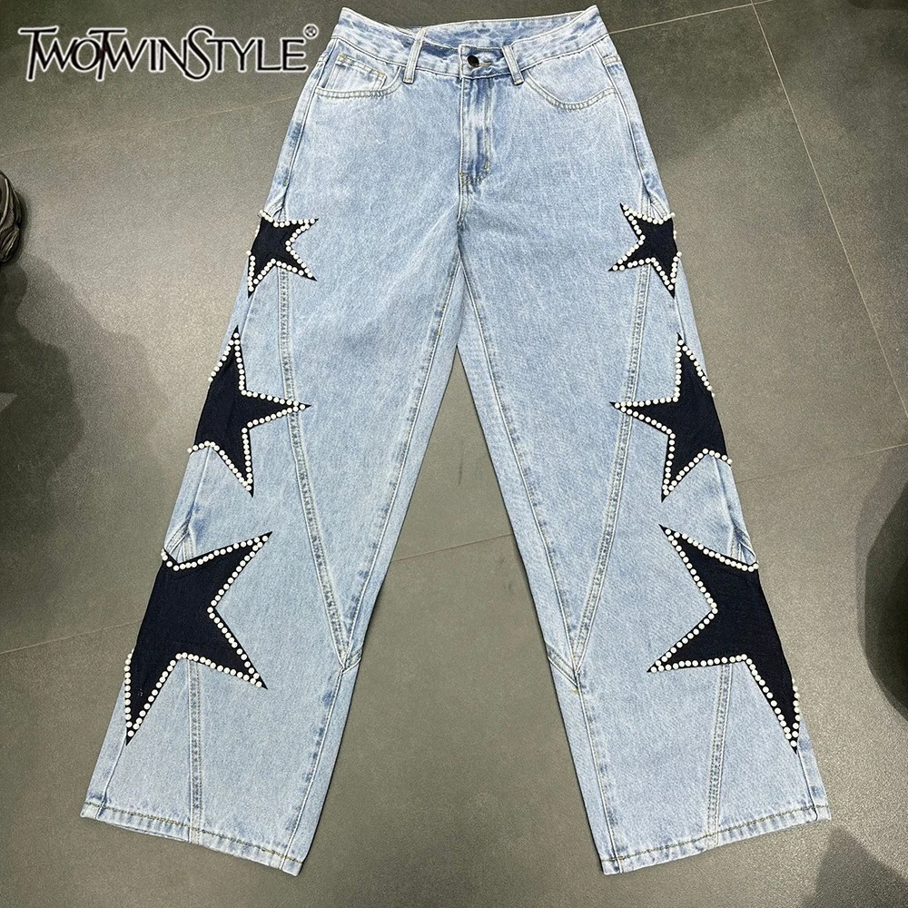 

TWOTWINSTYLE американский стиль хит цвета трендовые брюки для женщин с высокой талией летние повседневные утягивающие прямые джинсы женские KPA557169