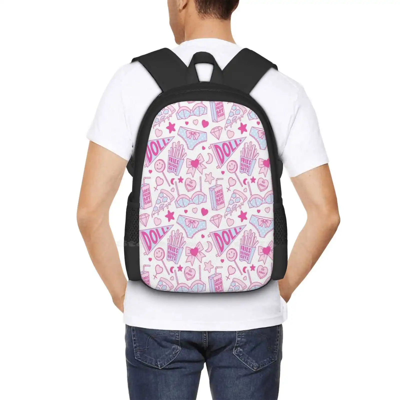 Sac à Dos d'École de Grande Capacité pour Fille, Accessoire pour Ordinateur Portable, Féminisme, Pizza, Bébé, Frites, Avant Guile, Garçon, Larmes, Girly