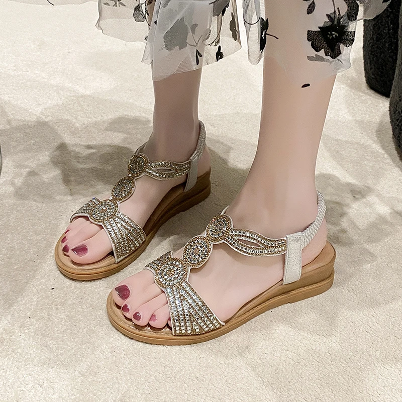 2024 Summer New Designer Platform Sandals Women Fashion Casual Roman Shoes Female Solid Color Crystal Sandalias Mujer