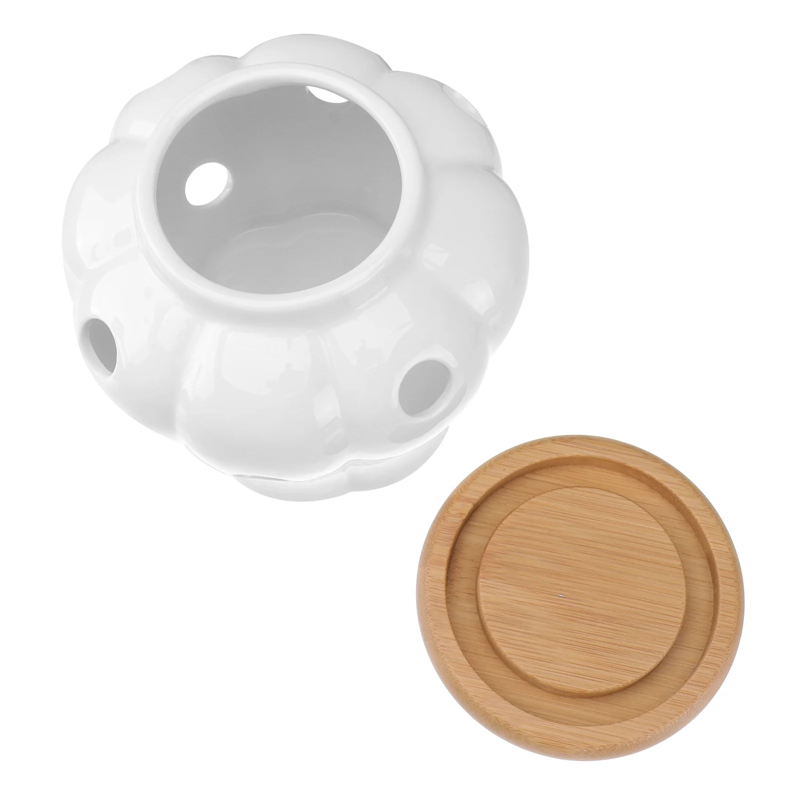 

Round Ceramics Storage Jar Garlic Keeper Porcelain Container Bamboo Lid 12 Air Ventilation Kitchen Storage Keeps Garlic Dry