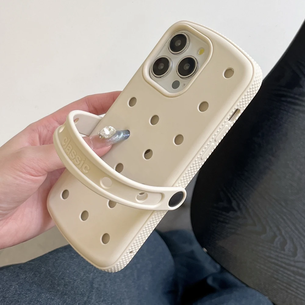 شريط للرسغ حامل ل Crocs Charms لتقوم بها بنفسك سيليكون جراب هاتف آيفون 14 15 16 17 برو ماكس زائد 13 12 11 بلون ماتي غطاء