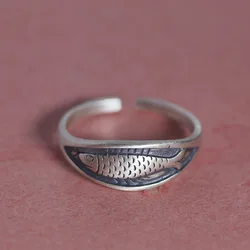 925 Sterling Silver Geometric Unique Fish Retro Rings for Women Bohemian Adjustable Open Vintage Ring For Party Birthday Gift