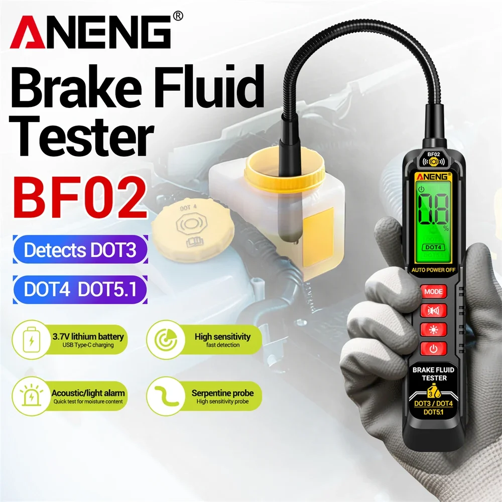 

BF02 Brake luid tester handheld oil digital Detect Brake Fluid DOT3,DOT4,DOT5.1 Brake Analyze Quality Moisture Diagnostics Tool