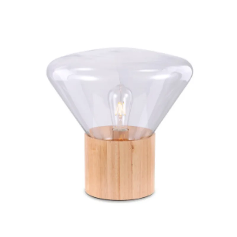

Willlustr modern table light wood base clear smoke amber glass shade table lighting nordic design modern desk lamp vintage bulb