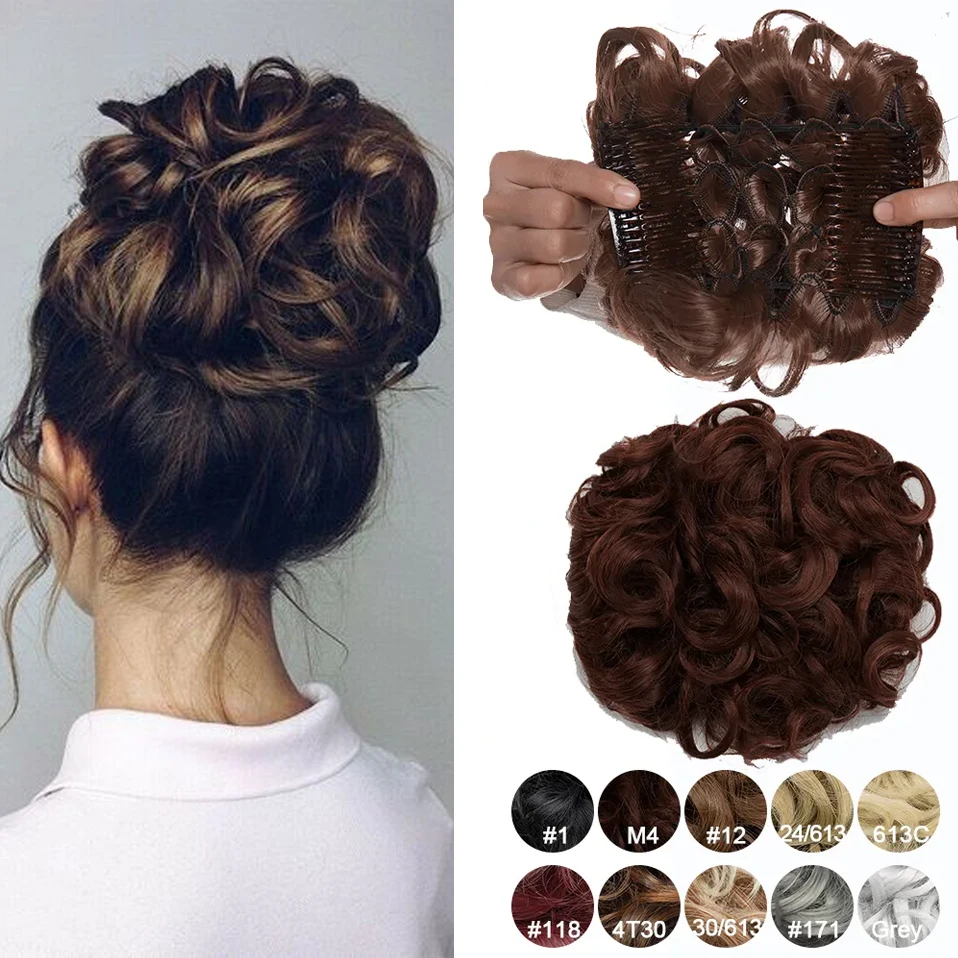 Snoilite Synthetisch Rommelig Haar Chignon Broodje Met Kam Bruine Blonde Krullende Chignon Clip In Hair Extension Updo Donut Haarstukjes