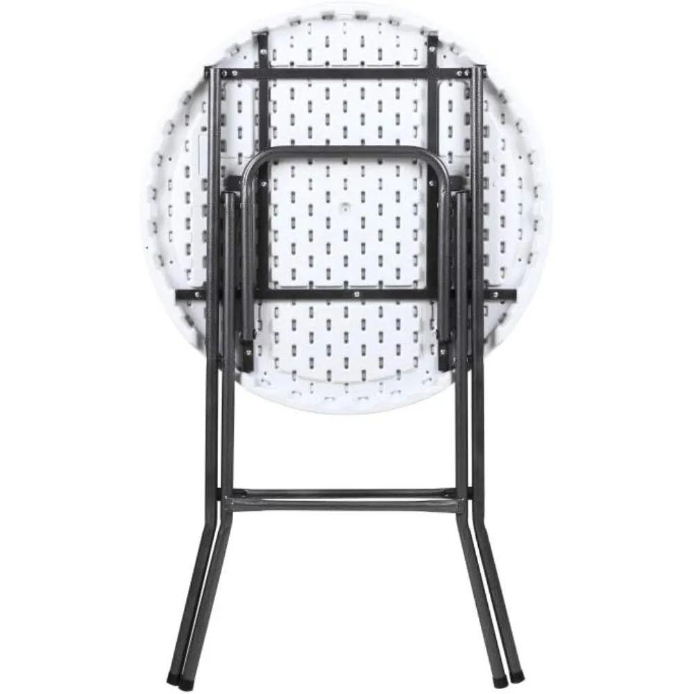 Granite Round Plastic Bar Height Folding Table, 32", White