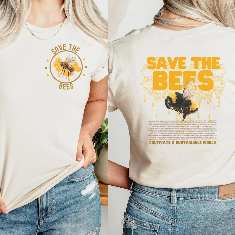 New Style Save The Bees Beekeeper Bumble Bee Earth Day Honey Bee Environmental Nature Lover Tee Crewneck Printed T-shirt Tops