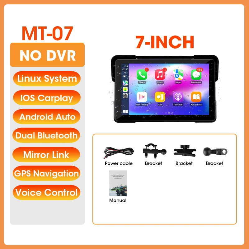 7 inch Carplay motorfiets GPS-navigatie 2K Moto DVR Draadloos Android Auto-scherm Draagbare drive-recorder Moto Monitor