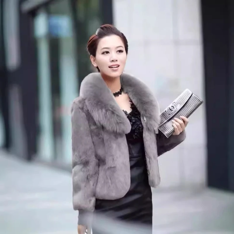 Short Faux Fur Coat Women, Slim Fake Mink Fur Jacket, Fox Fur Collar, High Quality Outerwear, New Design, 2024 Autumn Winter