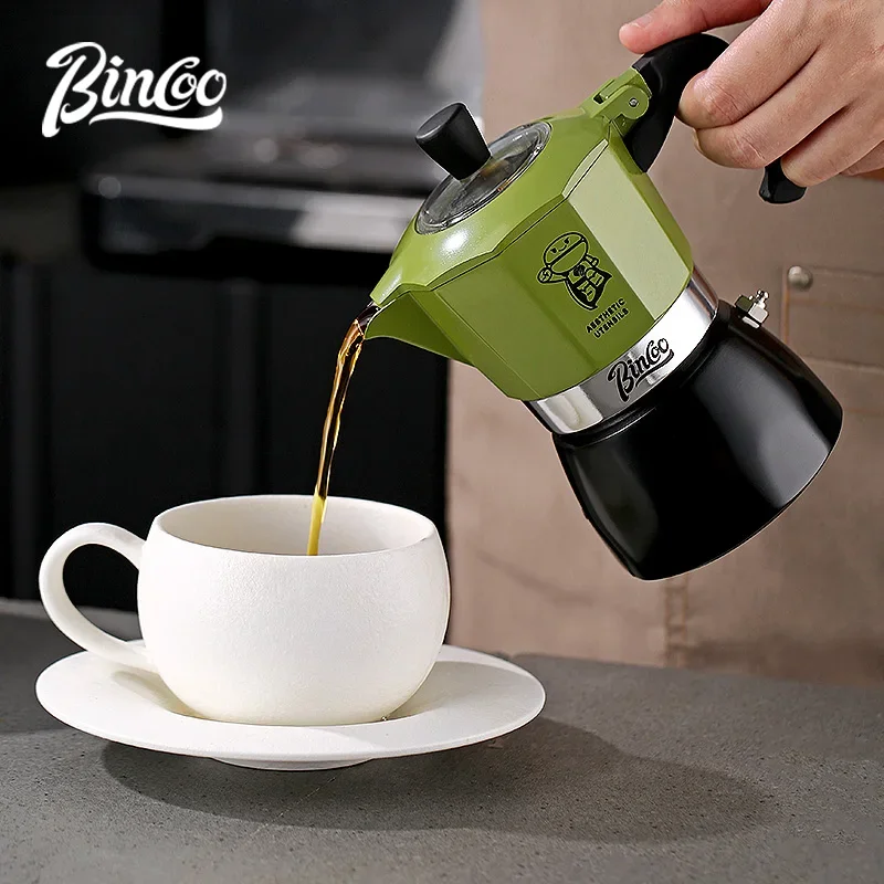 Bicoo coffee pot with dual valves for brewing coffee, Italian Mocha pot for espresso, professional home barista accessories