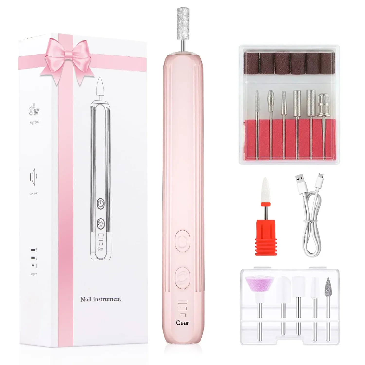 초보자를 위한 전기 네일 드릴 기계, 가정용 충전식 가변 속도 네일 그라인더 및 네일 드릴 비트